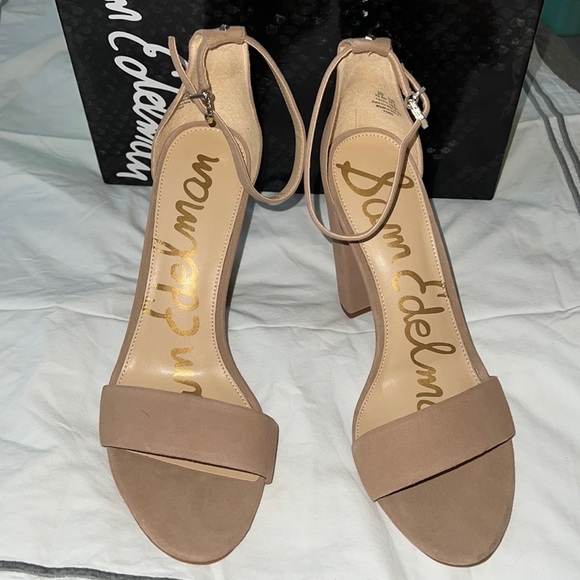 Sam Edelman Yaro Oatmeal suede ankle strap sandals block heels Sz 10 1/2 M new - Picture 9 of 14